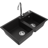 Mexen Tomas 2-bowl granite sink with Telma kitchen tap, black - 6516-77-670200-00