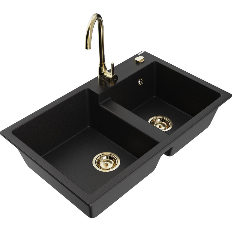 Mexen Tomas granitdiskho med 2 kammare med Telma-köksblandare, svart - 6516-77-670200-50