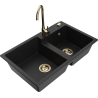 Mexen Tomas granite double-bowl sink with Telma kitchen faucet, black - 6516-77-670200-50