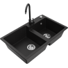Mexen Tomas fregadero de granito de 2 cubetas con grifo de cocina Telma, negro - 6516-77-670200-70