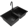 Mexen Tomas fregadero de granito de 2 compartimentos con grifo de cocina Telma, negro - 6516-77-670200-70-B