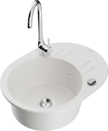 Mexen Kevin fregadero de granito de 1 compartimento con escurridor y grifo de cocina Telma, blanco - 6517-20-670200-00