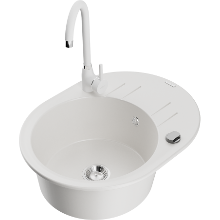 Mexen Kevin fregadero de granito de 1 seno con escurridor y grifo de cocina Telma, blanco - 6517-20-670200-20