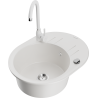 Mexen Kevin 1-bowl granite sink with drainer and Telma kitchen tap, white - 6517-20-670200-20