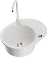 Mexen Kevin 1-bowl granite sink with drainer and Telma kitchen tap, white - 6517-20-670200-20