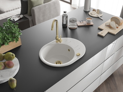 Mexen Kevin fregadero de granito de 1 cubeta con escurridor y grifo de cocina Telma, blanco - 6517-20-670200-50