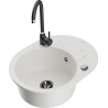 Mexen Kevin fregadero de granito de 1 seno con escurridor y grifo de cocina Telma, blanco - 6517-20-670200-70