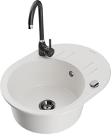 Mexen Kevin fregadero de granito 1-cámara con escurridor y grifo de cocina Telma, blanco - 6517-20-670200-70
