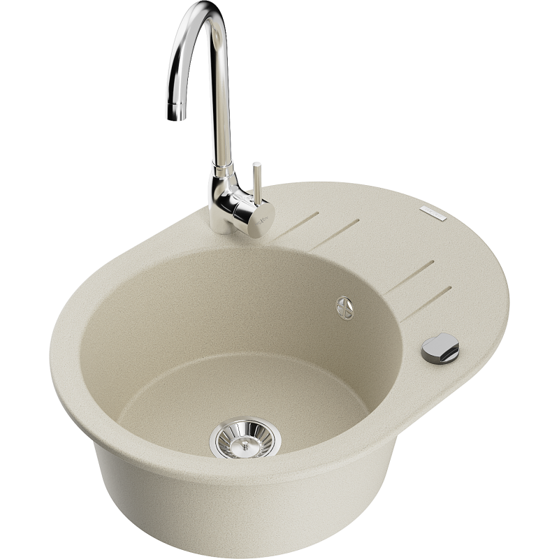 Mexen Kevin granite sink 1-bowl with drainer and Telma kitchen tap, beige - 6517-69-670200-00