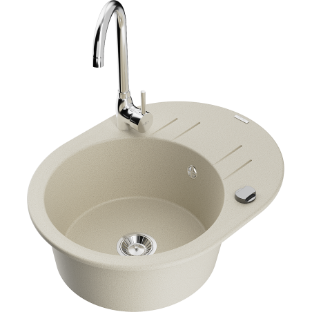 Mexen Kevin granitais izlietne ar 1 nodalījumu un noteces zonu un virtuves jaucējkrānu Telma, bēšs - 6517-69-670200-00