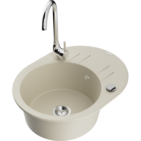 Mexen Kevin granite sink 1-bowl with drainer and Telma kitchen tap, beige - 6517-69-670200-00