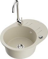 Mexen Kevin granieten spoelbak met 1 kamer en afdruiprek en keukenkraan Telma, beige - 6517-69-670200-00