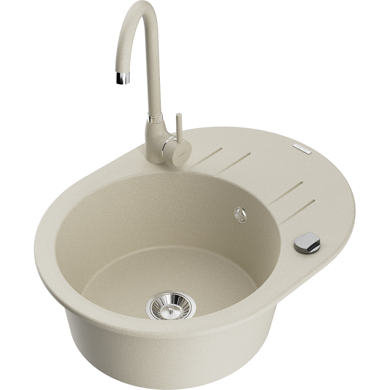 Mexen Kevin Granitspüle 1-Becken mit Abtropffläche und Küchenarmatur Telma, beige - 6517-69-670200-69