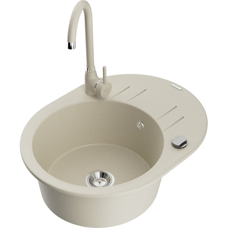 Mexen Kevin Granitspüle 1-Becken mit Abtropffläche und Küchenarmatur Telma, beige - 6517-69-670200-69