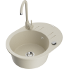 Mexen Kevin fregadero de granito de 1 seno con escurridor y grifo de cocina Telma, beige - 6517-69-670200-69