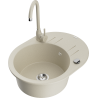 Mexen Kevin granite kitchen sink 1-bowl with drainer and kitchen faucet Telma, beige - 6517-69-670200-69