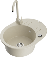 Mexen Kevin granite kitchen sink 1-bowl with drainer and kitchen faucet Telma, beige - 6517-69-670200-69