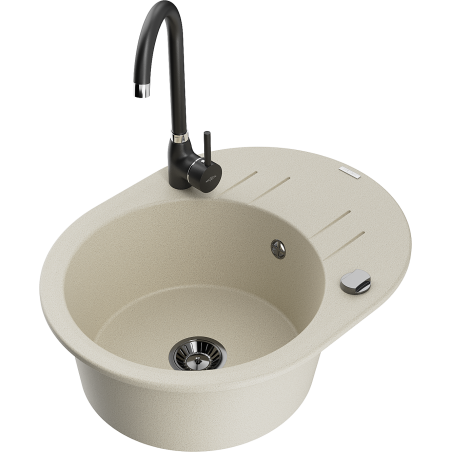 Mexen Kevin fregadero de granito de 1 cubeta con escurridor y grifo de cocina Telma, beige - 6517-69-670200-70