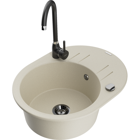 Mexen Kevin Granit-Spüle 1-Kammer mit Abtropffläche und Küchenarmatur Telma, beige - 6517-69-670200-70