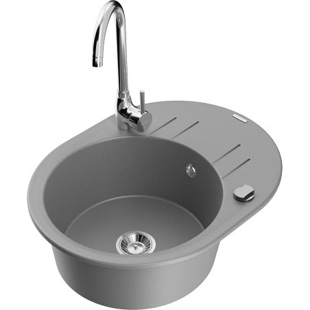 Mexen Kevin 1-bowl granite sink with drainer and Telma kitchen tap, grey - 6517-71-670200-00