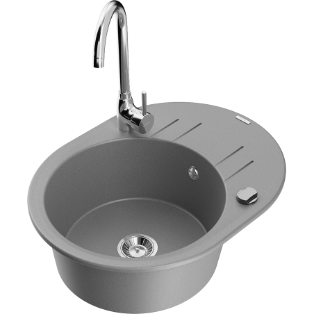 Mexen Kevin fregadero de granito de 1 cubeta con escurridor y grifo de cocina Telma, gris - 6517-71-670200-00