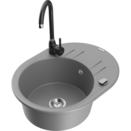 Mexen Kevin 1-bowl Granite Sink with Drainer and Telma Kitchen Tap, Grey - 6517-71-670200-70