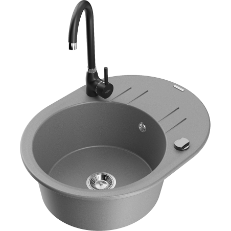 Mexen Kevin Granitspüle 1-becken mit Abtropffläche und Küchenarmatur Telma, grau - 6517-71-670200-70