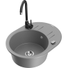 Mexen Kevin granite kitchen sink single bowl with drainer and Telma kitchen faucet, gray - 6517-71-670200-70