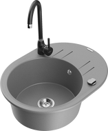 Mexen Kevin fregadero de granito con 1 cubeta y escurridor y grifo de cocina Telma, gris - 6517-71-670200-70