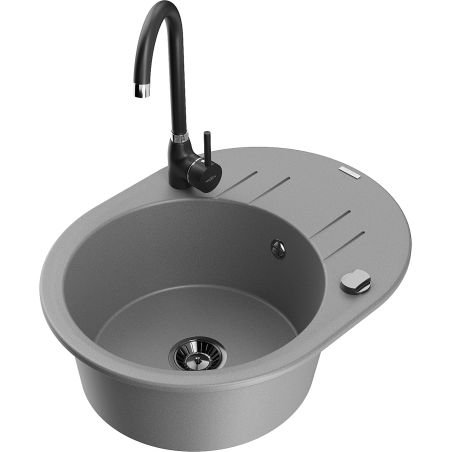 Mexen Kevin fregadero de granito de 1 cubeta con escurridor y grifo de cocina Telma, gris - 6517-71-670200-70-B