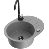 Mexen Kevin granite sink 1-bowl with drainer and Telma kitchen tap, grey - 6517-71-670200-70-B