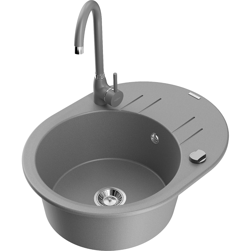 Mexen Kevin 1-kammioinen graniittinen keittiöallas valutustasolla ja keittiöhanalla Telma, harmaa - 6517-71-670200-71