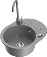 Mexen Kevin fregadero de granito de 1 compartimento con escurridor y grifo de cocina Telma, gris - 6517-71-670200-71