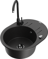 Mexen Kevin fregadero de granito de 1 seno con escurridor y grifo de cocina Telma, negro/plata metálica - 6517-73-670200-70-B