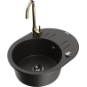 Mexen Kevin fregadero de granito de 1 cubeta con escurridor y grifo de cocina Telma, negro/oro metálico - 6517-75-670200-50-B