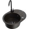 Mexen Kevin granite sink 1-bowl with drainer and Telma kitchen faucet, black/gold metallic - 6517-75-670200-70-B