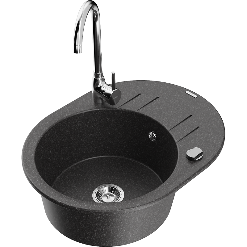 Mexen Kevin granitdiskho med 1 fack och avrinning och kökskran Telma, svart med stänk - 6517-76-670200-00