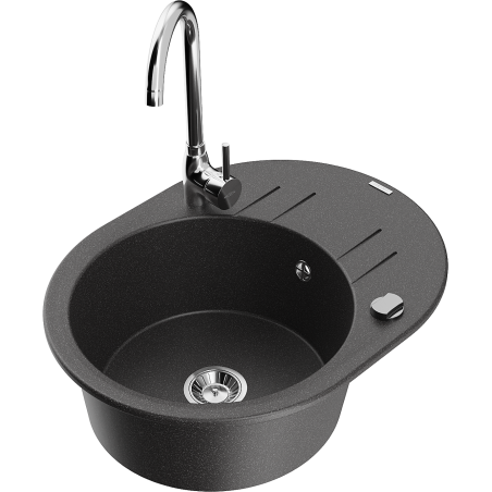 Mexen Kevin fregadero de granito 1-cubeta con escurridor y grifo de cocina Telma, negro moteado - 6517-76-670200-00