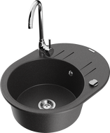 Mexen Kevin granite sink single bowl with drainer and Telma kitchen tap, black speckled - 6517-76-670200-00