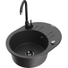 Mexen Kevin granite sink with 1 bowl, drainer and Telma kitchen tap, speckled black - 6517-76-670200-70-B