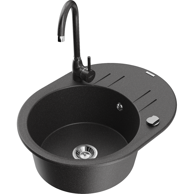Mexen Kevin fregadero de granito de 1 seno con escurridor y grifo de cocina Telma, moteado - 6517-76-670200-76