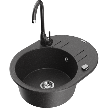 Mexen Kevin granite kitchen sink 1-bowl with drainer and Telma kitchen tap, speckled - 6517-76-670200-76