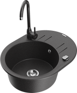 Mexen Kevin granite kitchen sink 1-bowl with drainer and Telma kitchen faucet, speckled - 6517-76-670200-76