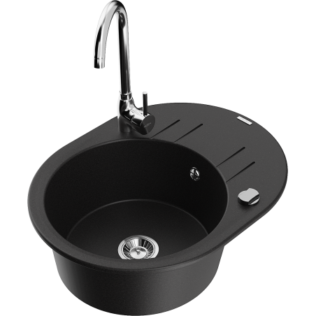 Mexen Kevin évier en granit 1 bassin avec égouttoir et mitigeur de cuisine Telma, noir - 6517-77-670200-00