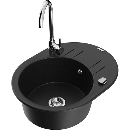 Mexen Kevin fregadero de granito de 1 seno con escurridor y grifo de cocina Telma, negro - 6517-77-670200-00