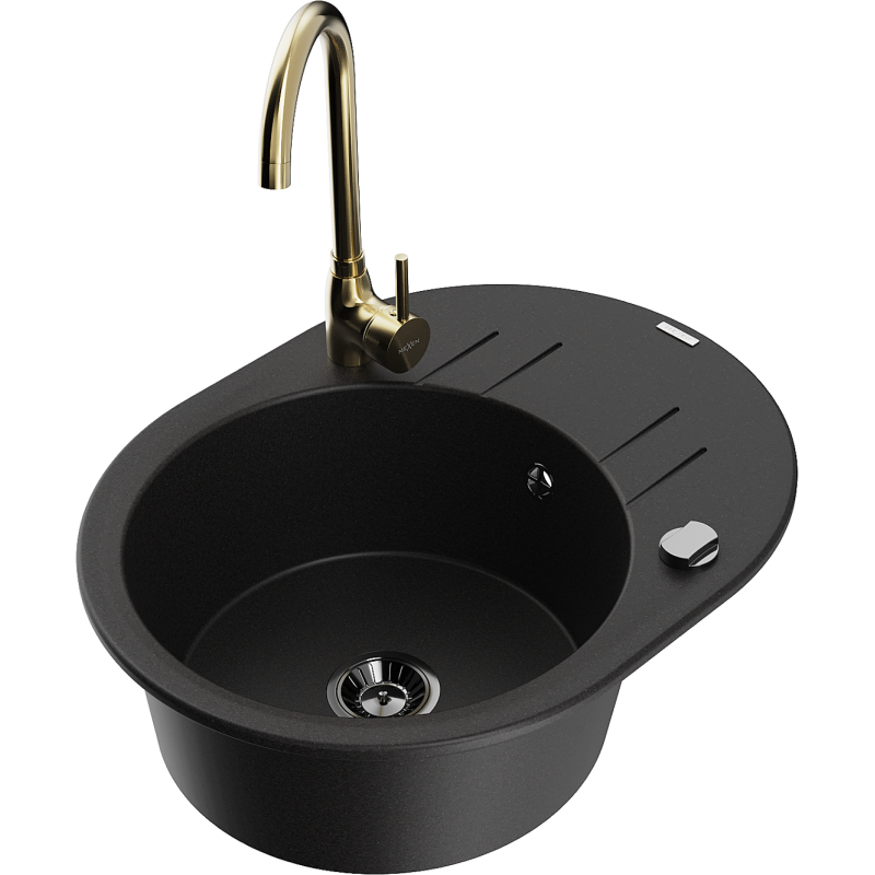 Mexen Kevin fregadero de granito de 1 cubeta con escurridor y grifo de cocina Telma, negro - 6517-77-670200-50-B
