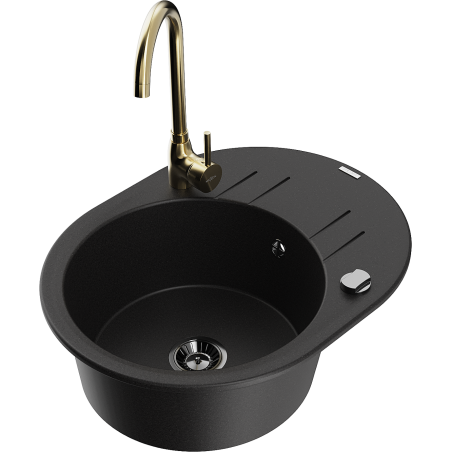 Mexen Kevin fregadero de granito de 1 seno con escurridor y grifo de cocina Telma, negro - 6517-77-670200-50-B