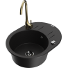Mexen Kevin 1-bowl granite sink with drainer and Telma kitchen tap, black - 6517-77-670200-50-B