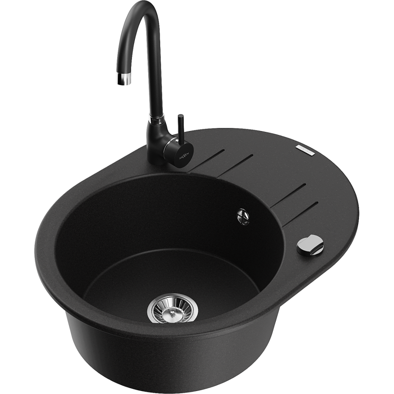 Mexen Kevin granitdiskho 1-kammare med avrinningsyta och köksblandare Telma, svart - 6517-77-670200-70