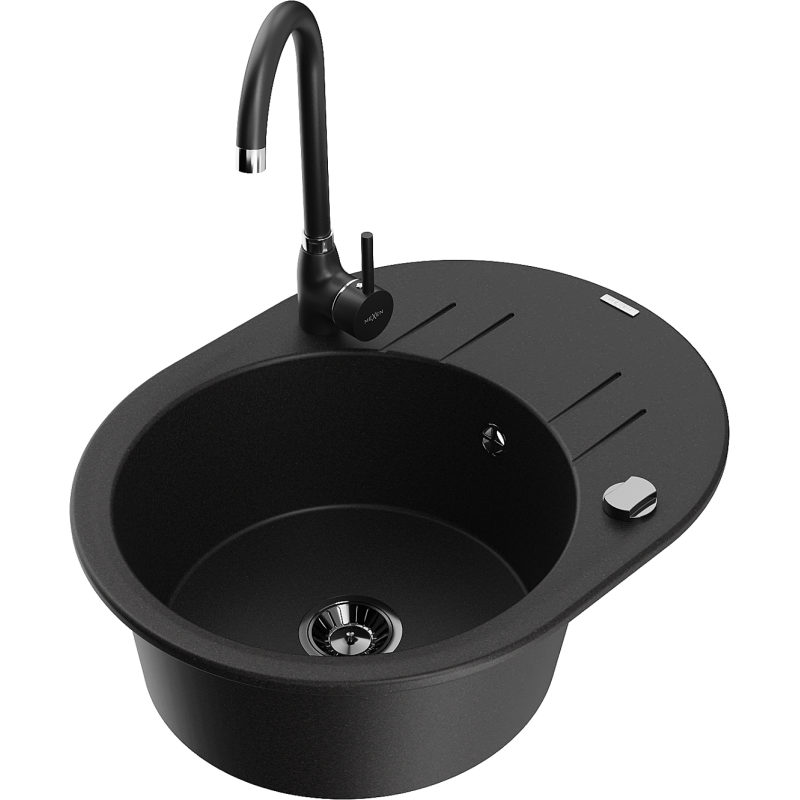 Mexen Kevin fregadero de granito de 1 cubeta con escurridor y grifo de cocina Telma, negro - 6517-77-670200-70-B